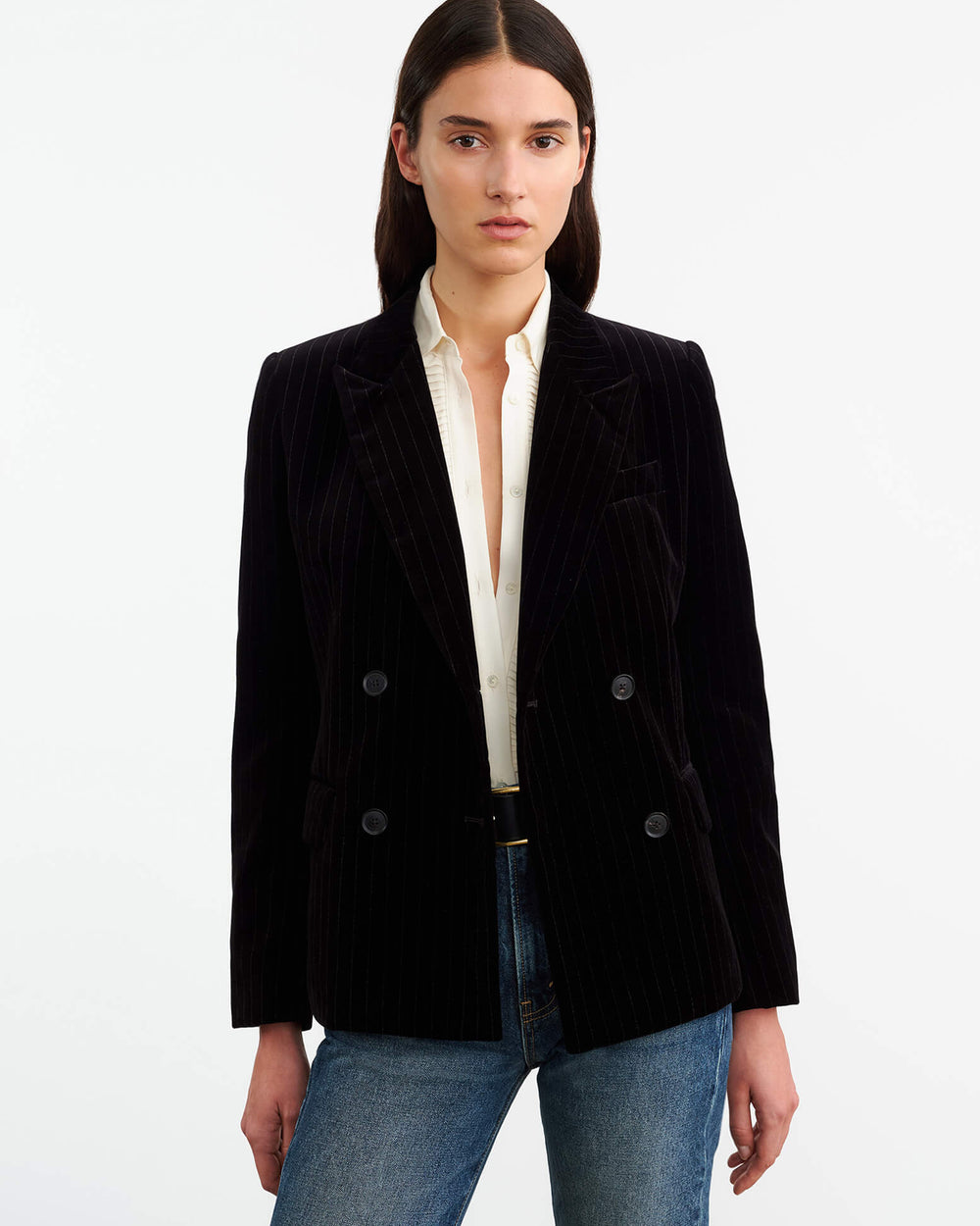 VEDA VELVET JACKET IN BLACK PINSTRIPE