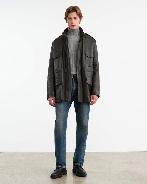 LIRI LEATHER JACKET IN DARK MOSS