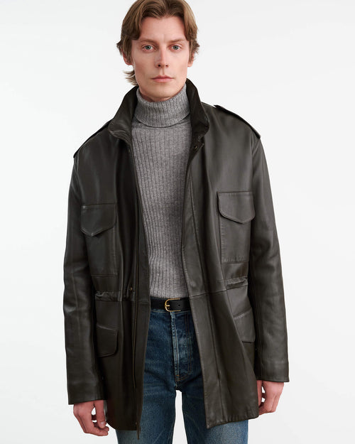 LIRI LEATHER JACKET IN DARK MOSS