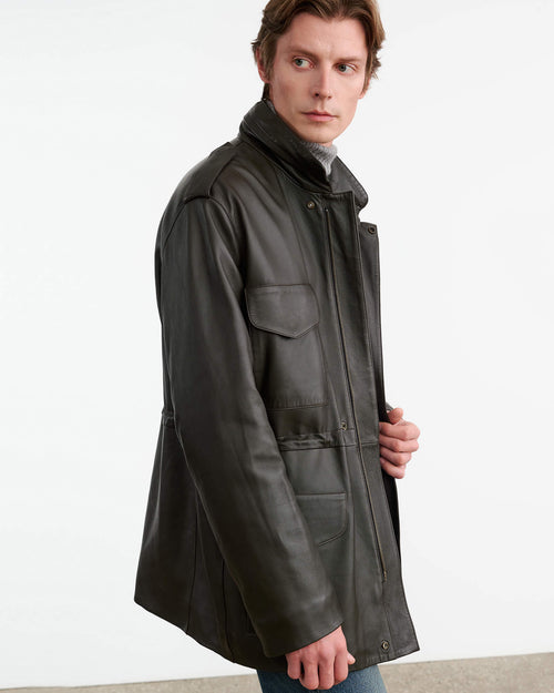 LIRI LEATHER JACKET IN DARK MOSS