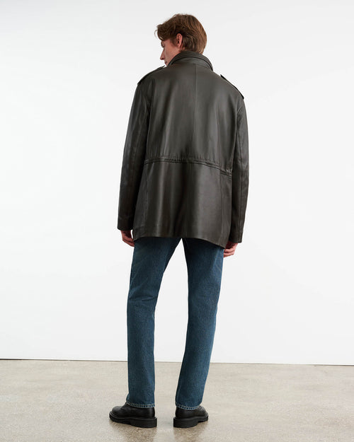 LIRI LEATHER JACKET IN DARK MOSS