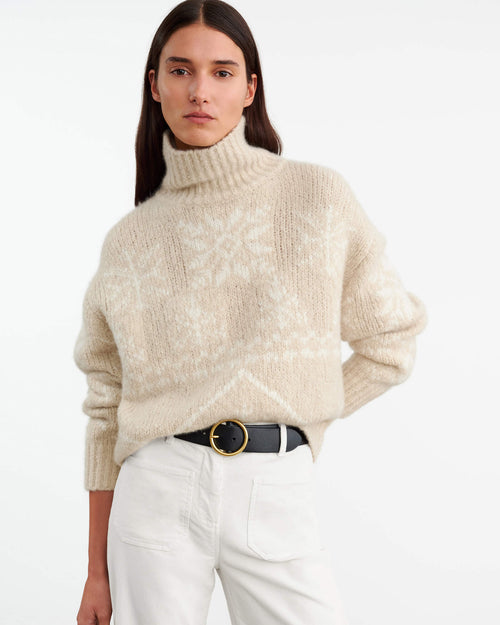 MEREDITH TURTLENECK SWEATER IN BEIGE/IVORY