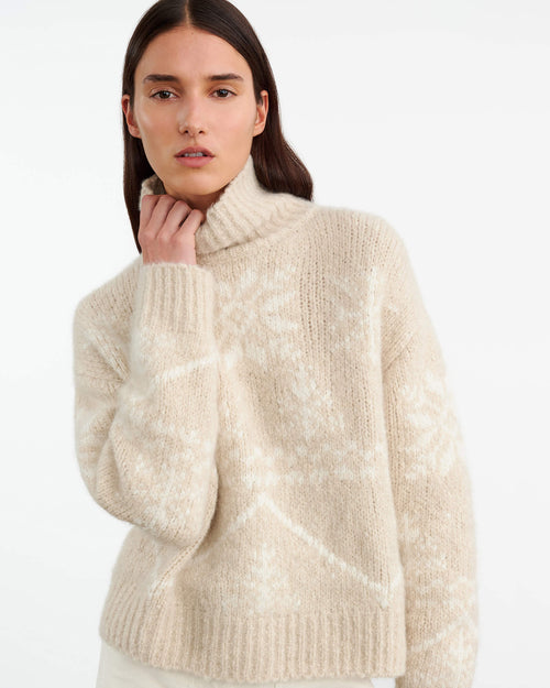 MEREDITH TURTLENECK SWEATER IN BEIGE/IVORY