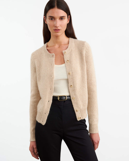 SASKIA CASHMERE CARDIGAN IN PARCHMENT