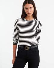 SUSANA LONG SLEEVE TEE IN BLACK/IVORY STRIPE