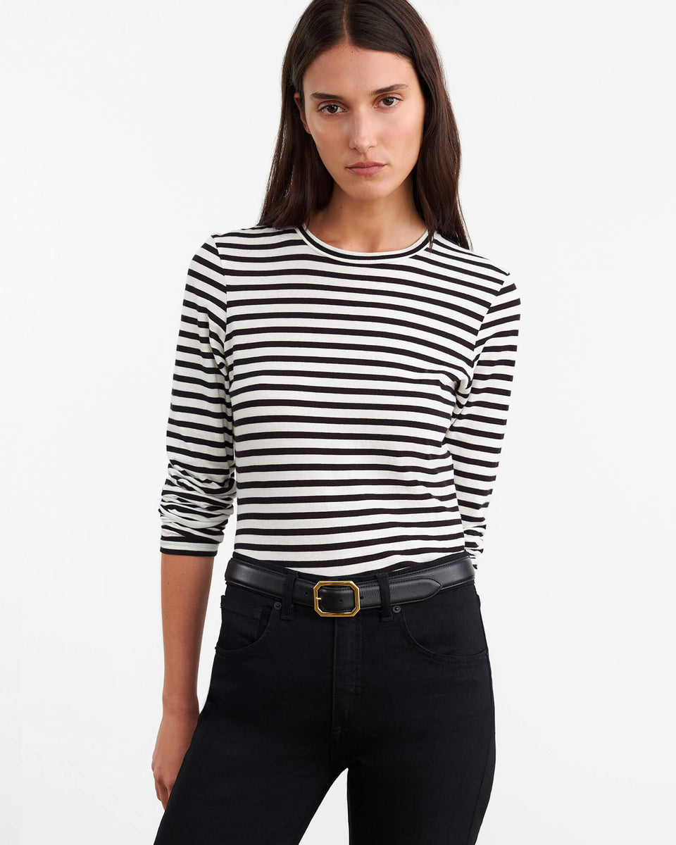 SUSANA LONG SLEEVE TEE IN BLACK/IVORY STRIPE