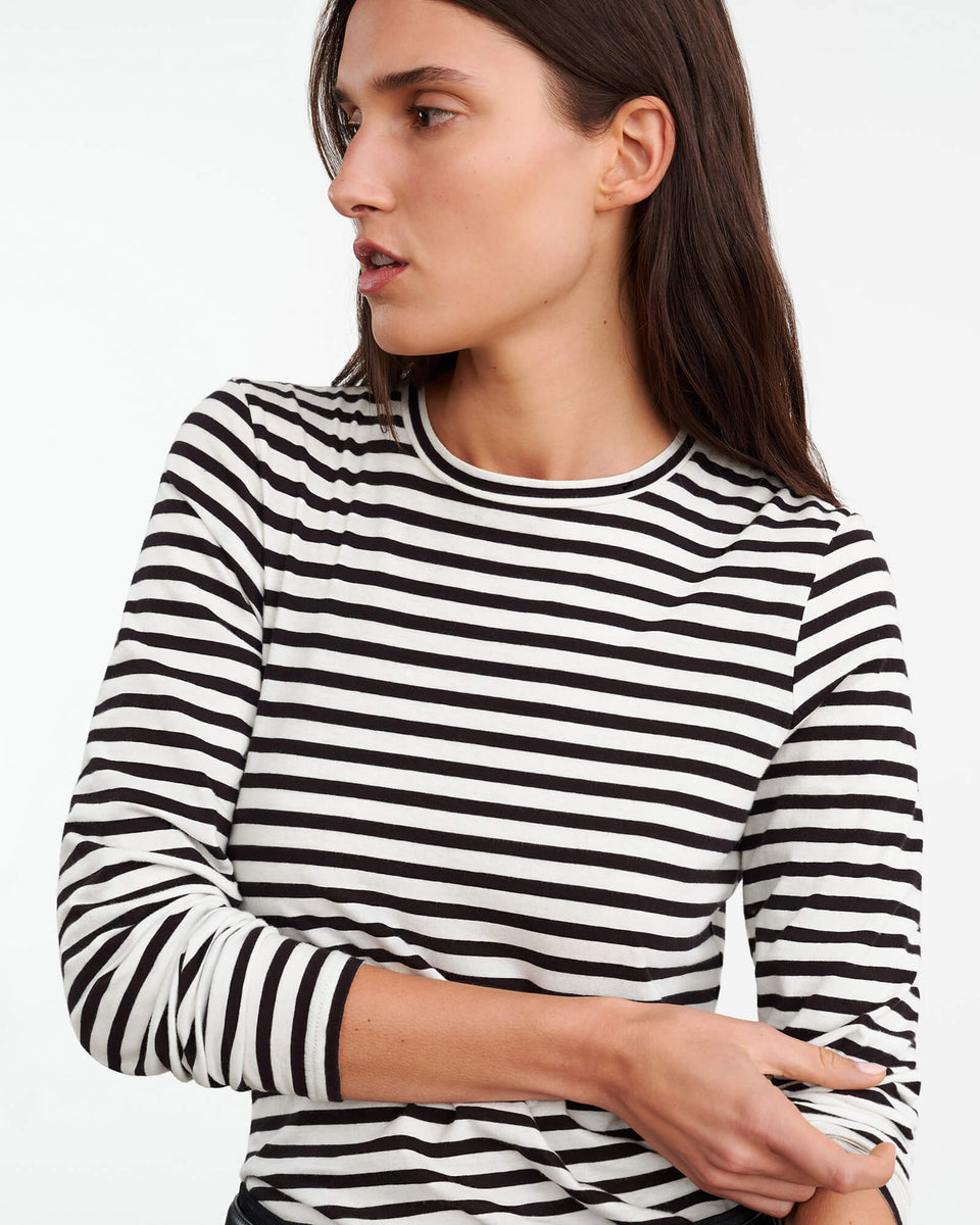 SUSANA LONG SLEEVE TEE IN BLACK/IVORY STRIPE