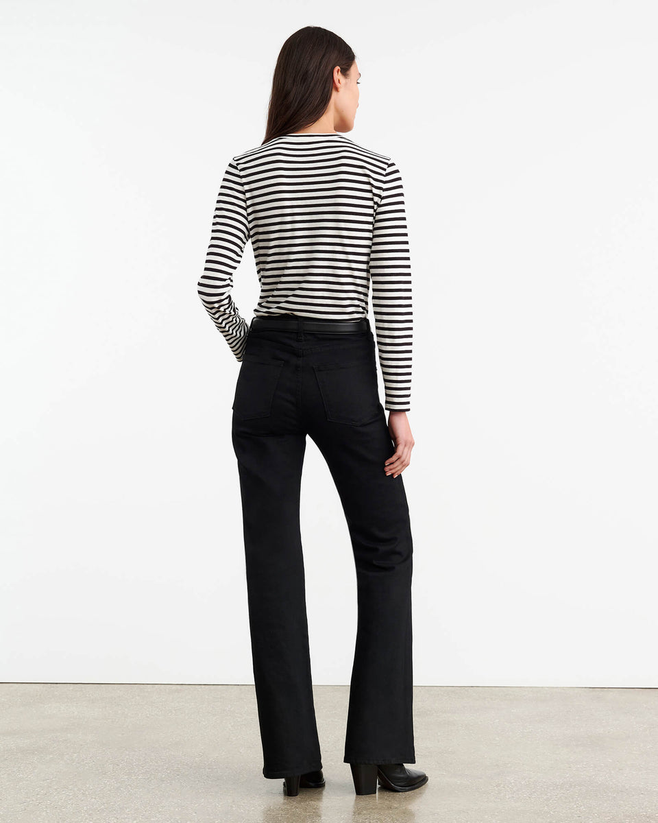 SUSANA LONG SLEEVE TEE IN BLACK/IVORY STRIPE