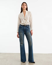 ANGELIQUE SILK BLOUSE IN BRANDY STRIPES