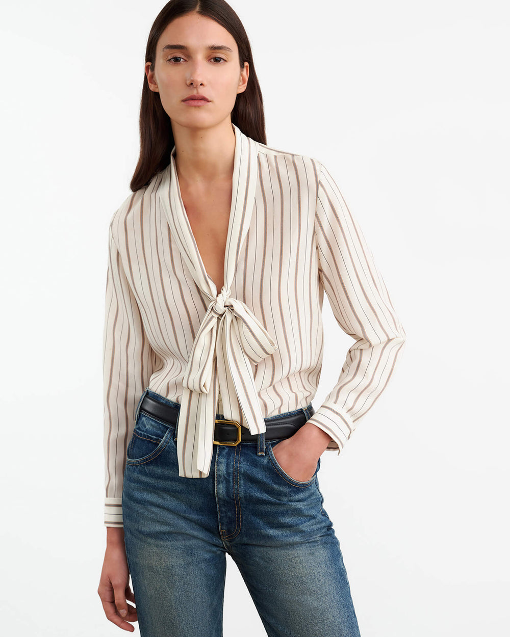 ANGELIQUE SILK BLOUSE IN BRANDY STRIPES