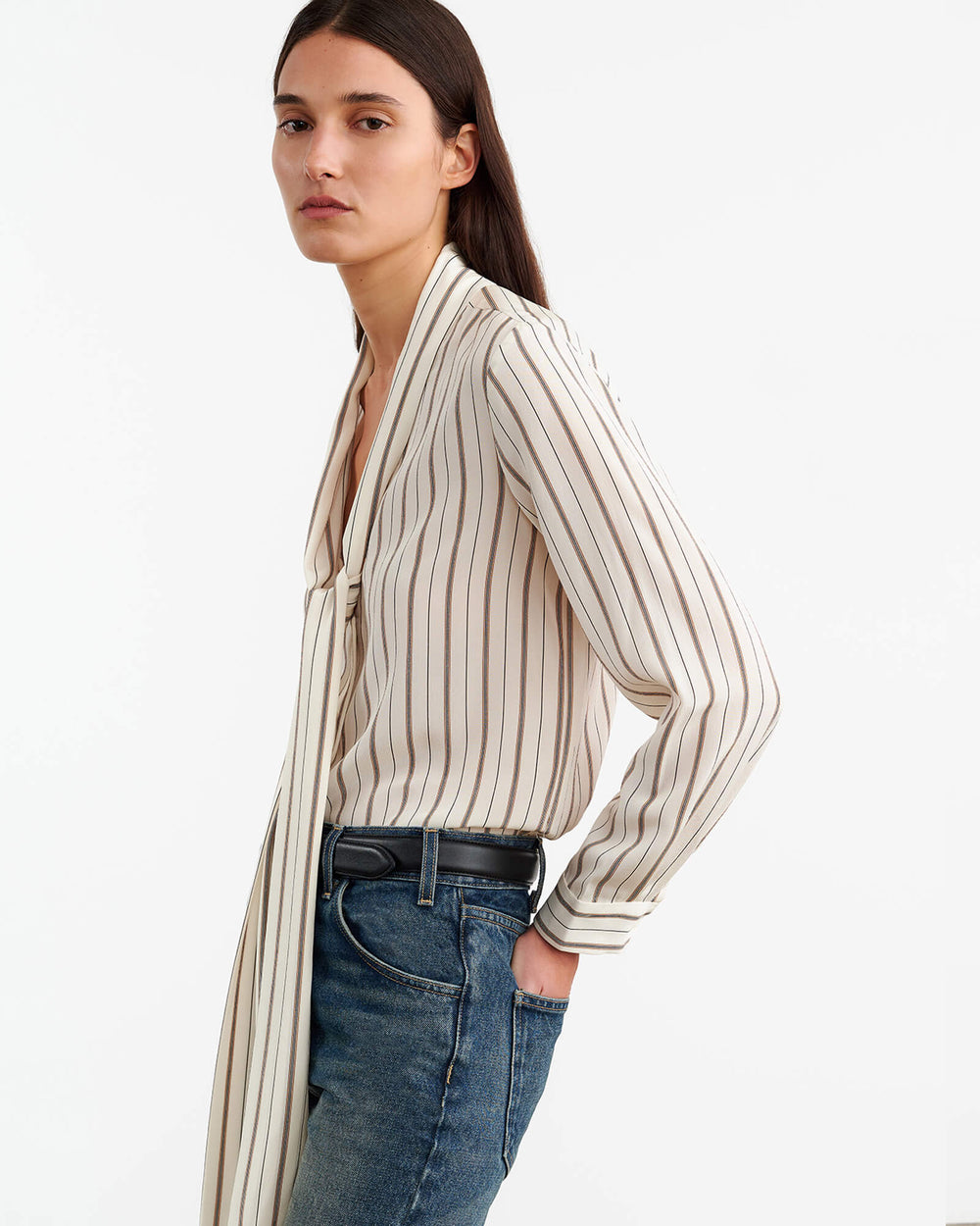 ANGELIQUE SILK BLOUSE IN BRANDY STRIPES