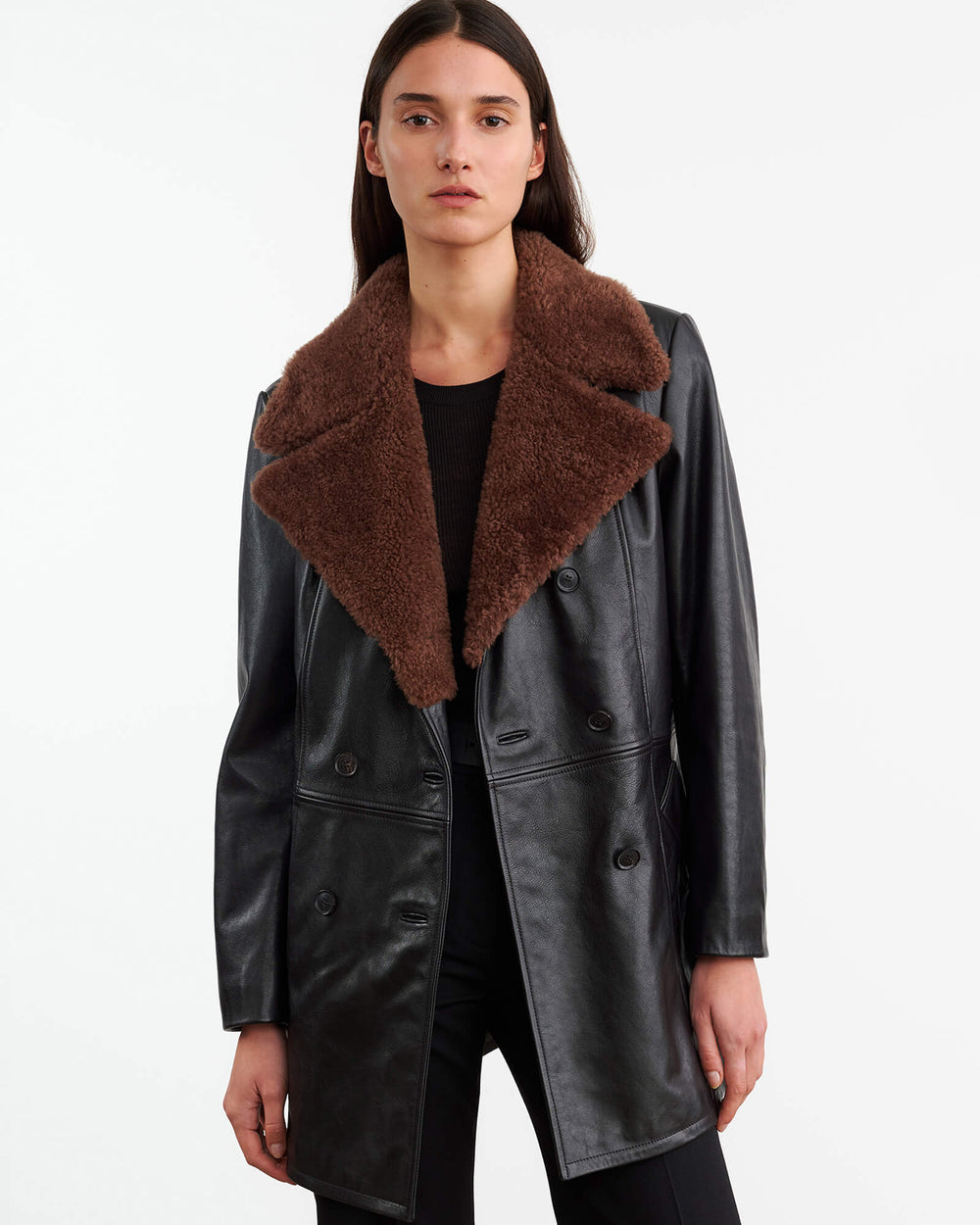 JAYDEN LEATHER COAT IN BLACK