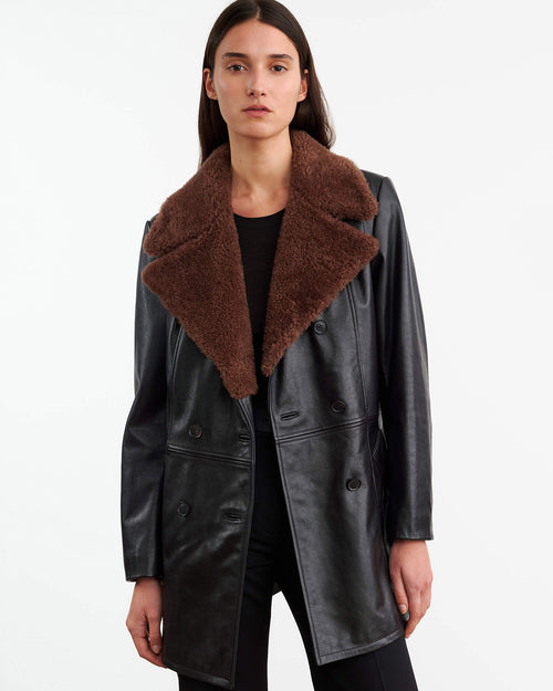 JAYDEN LEATHER COAT IN BLACK
