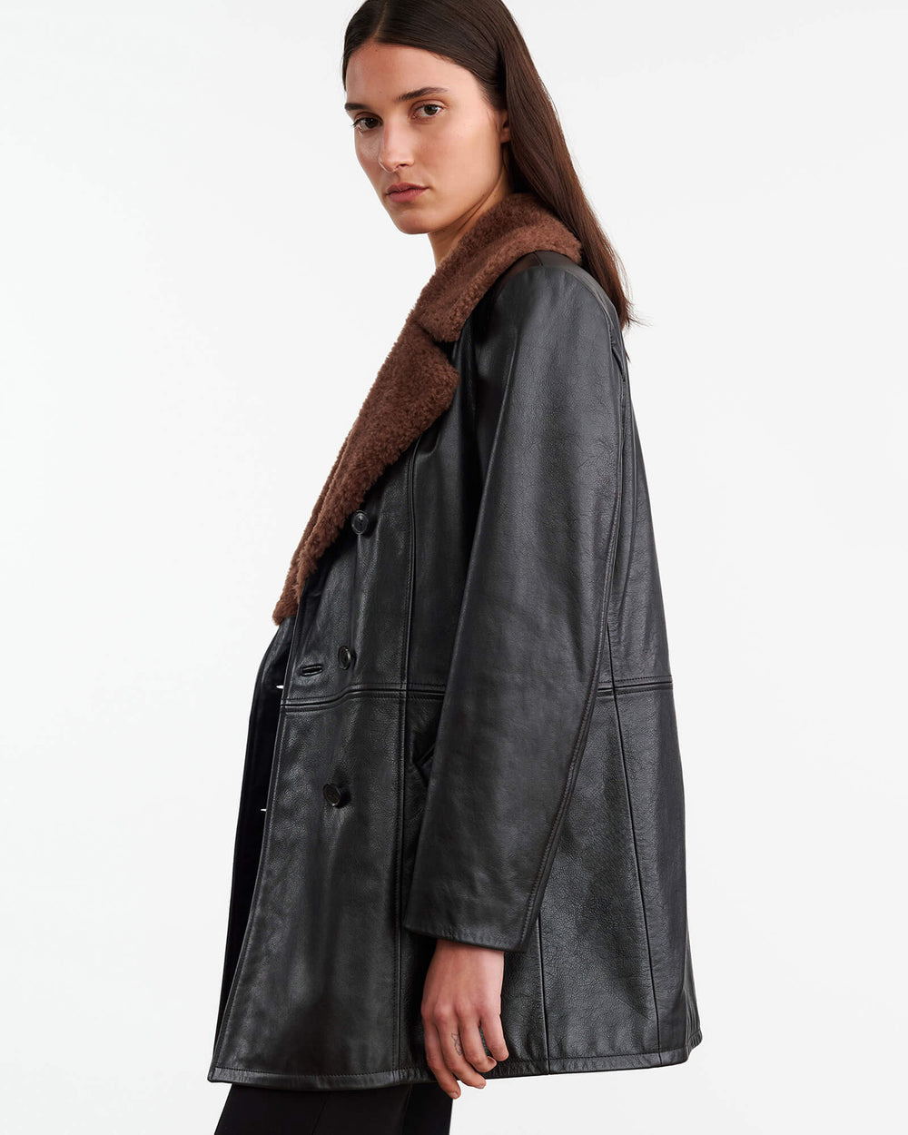 JAYDEN LEATHER COAT IN BLACK