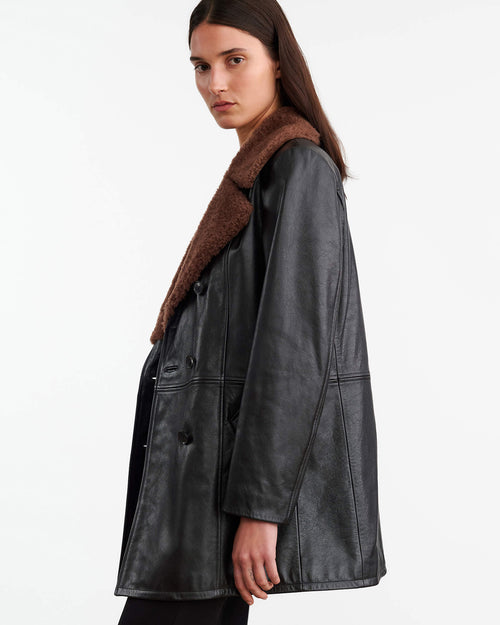 JAYDEN LEATHER COAT IN BLACK