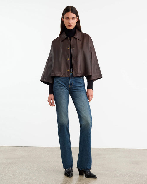 INES LEATHER JACKET IN DARK BROWN