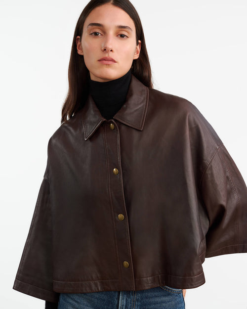 INES LEATHER JACKET IN DARK BROWN