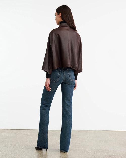 INES LEATHER JACKET IN DARK BROWN