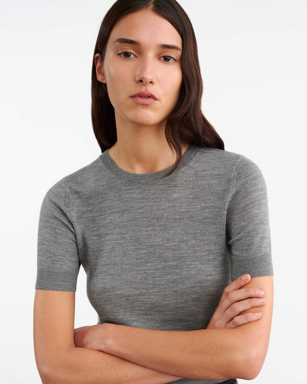 LEILANI KNIT TEE IN MEDIUM GREY MELANGE