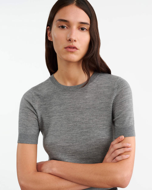 LEILANI KNIT TEE IN MEDIUM GREY MELANGE