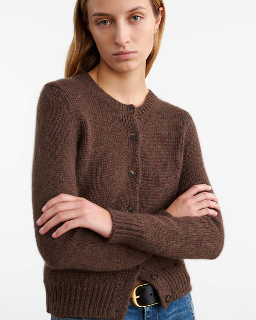 SASKIA CASHMERE CARDIGAN IN REDWOOD MELANGE