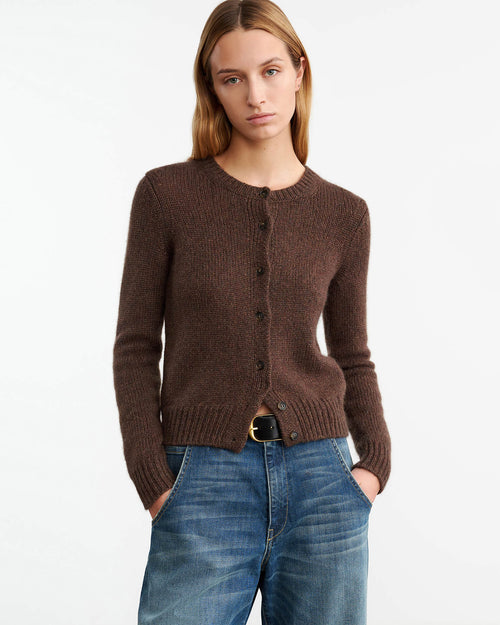 SASKIA CASHMERE CARDIGAN IN REDWOOD MELANGE