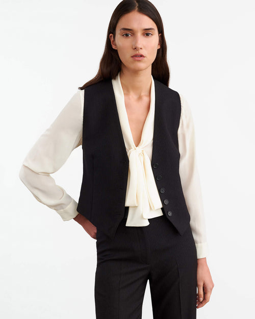 ANGELINA VEST IN BLACK PINSTRIPE