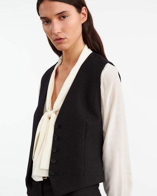ANGELINA VEST IN BLACK PINSTRIPE