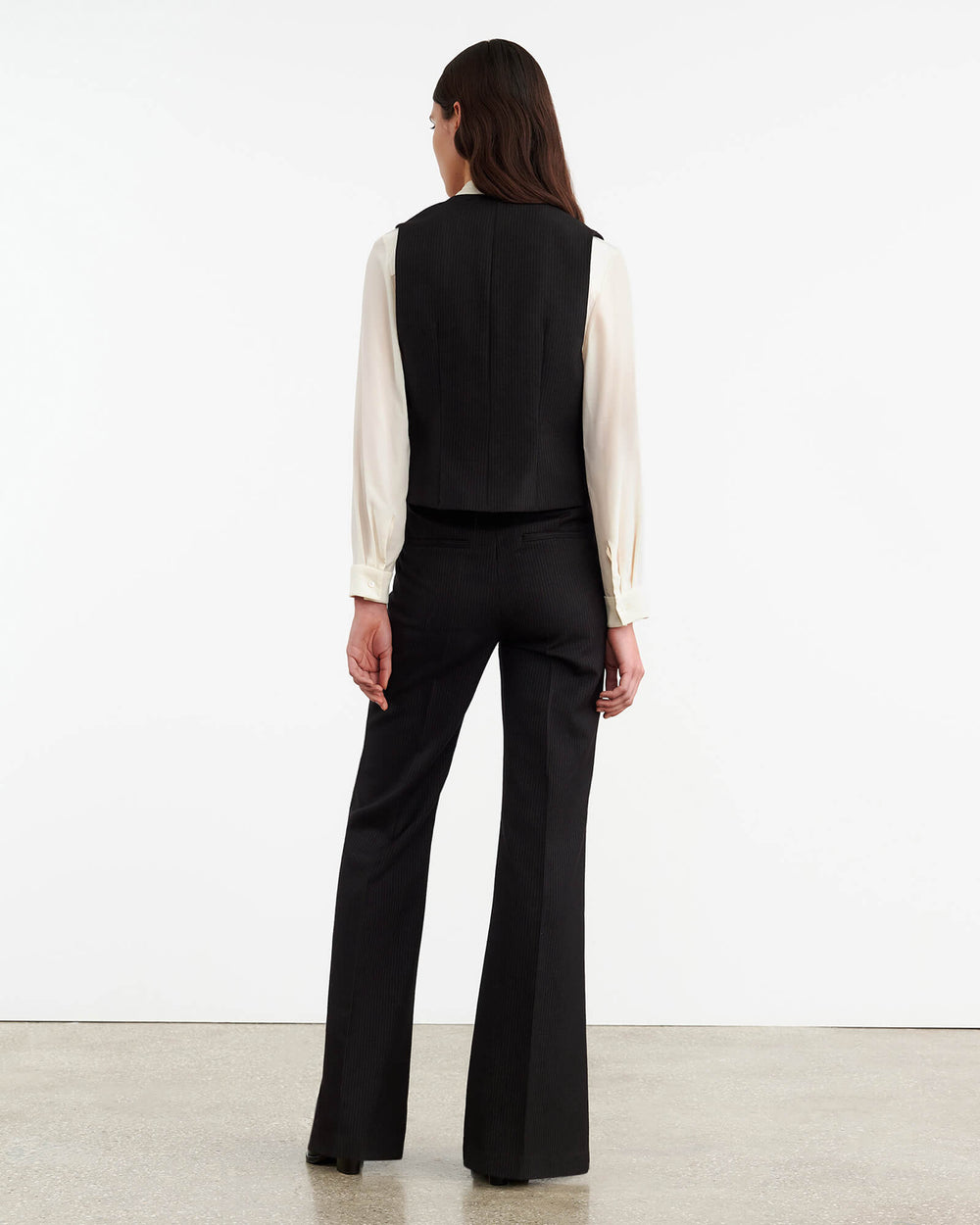 ANGELINA VEST IN BLACK PINSTRIPE