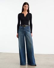 KLARISE HENLEY KNIT IN BLACK