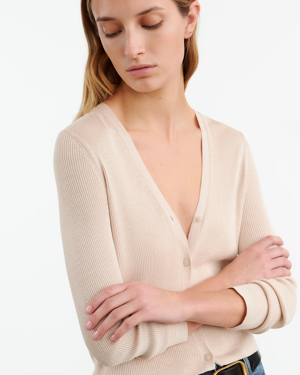 NARI SILK CARDIGAN IN LIGHT BLUSH