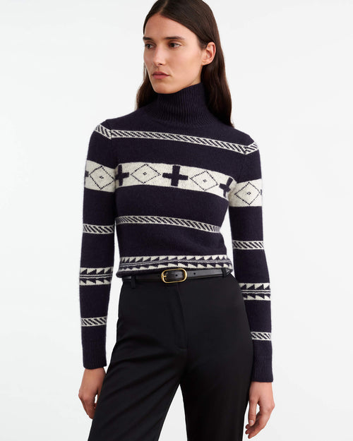 KEZIAH SWEATER IN DARK NAVY/IVORY