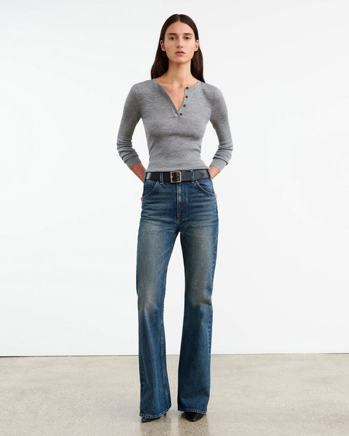 KLARISE HENLEY KNIT IN MEDIUM GREY MELANGE