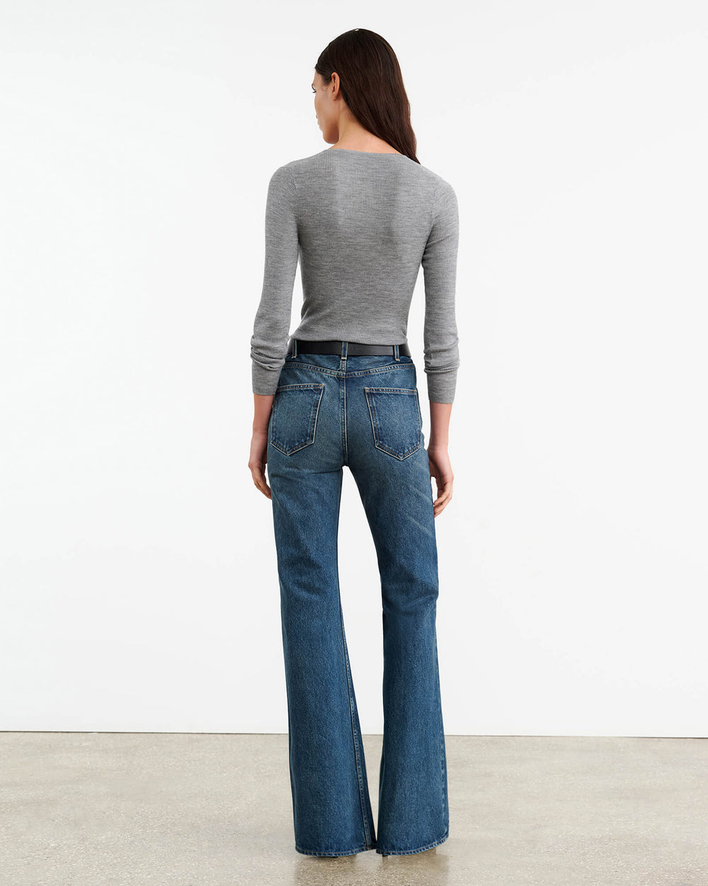 KLARISE HENLEY KNIT IN MEDIUM GREY MELANGE