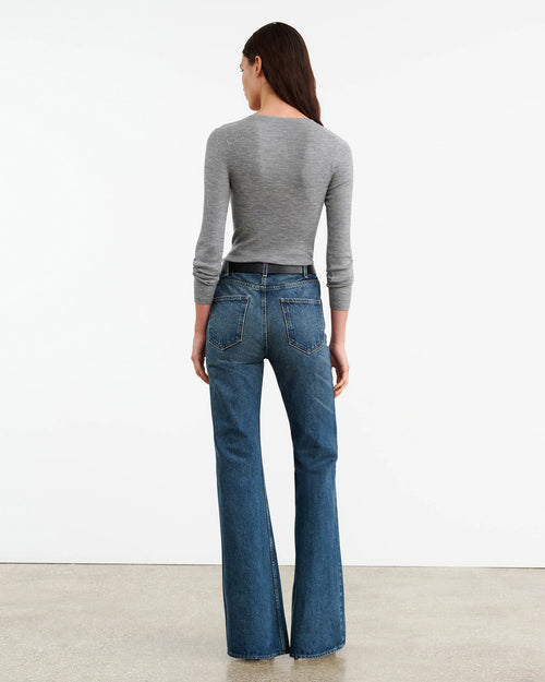 KLARISE HENLEY KNIT IN MEDIUM GREY MELANGE