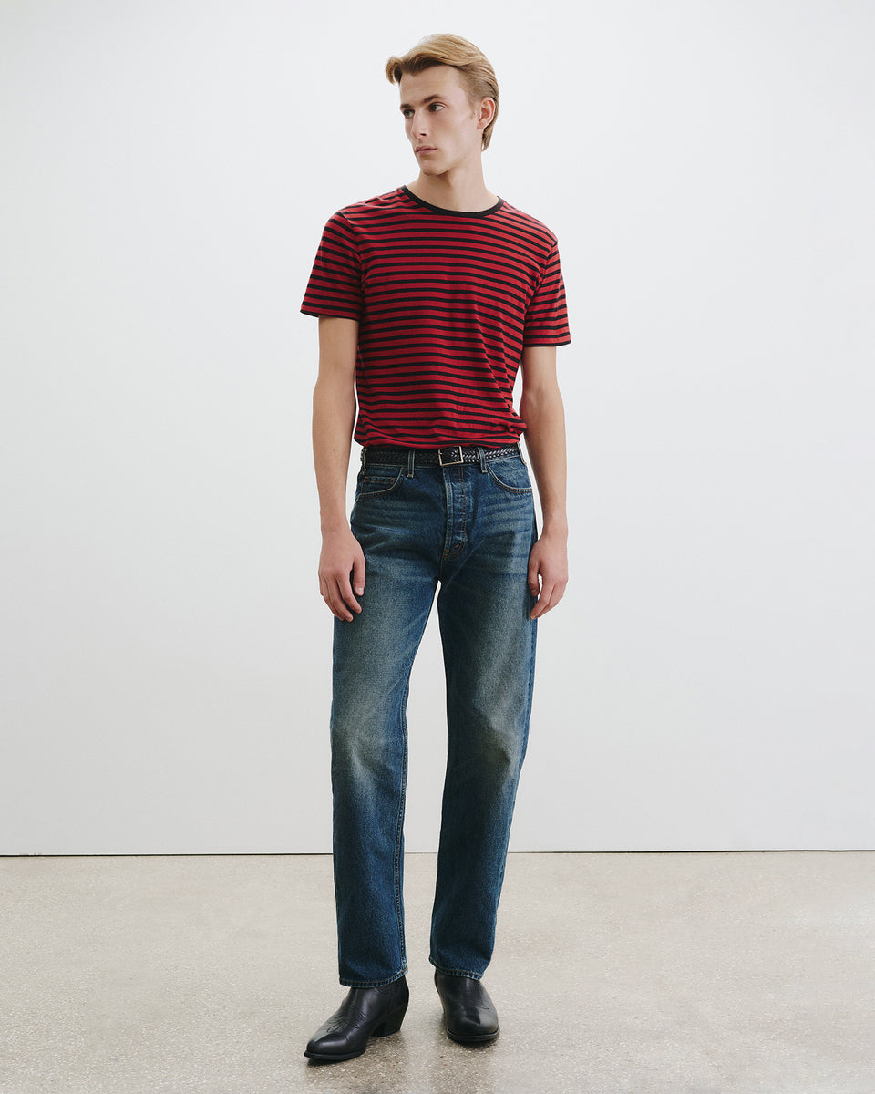 PIERRE T-SHIRT IN BLACK/ RED STRIPE