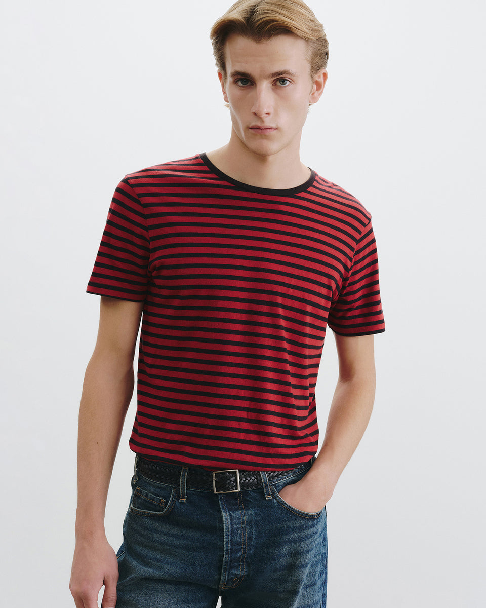 PIERRE T-SHIRT IN BLACK/ RED STRIPE