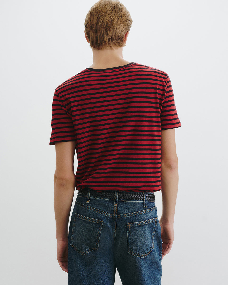 PIERRE T-SHIRT IN BLACK/ RED STRIPE