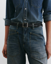 NICOLA BRAIDED BELT IN BLACK W/ SILVER BUCKLE