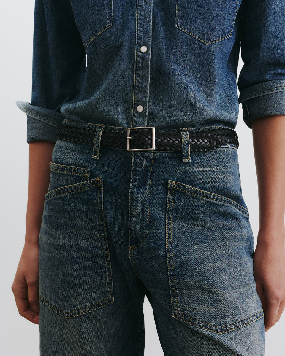 NICOLA BRAIDED BELT IN BLACK W/ SILVER BUCKLE