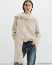 MORRISSEY SCARF IN IVORY/BEIGE MOULINE
