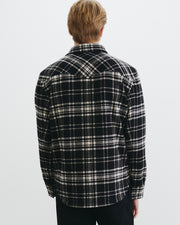 TRAVIS WOOL SHIRT JACKET IN BLACK/ IVORY PLAID