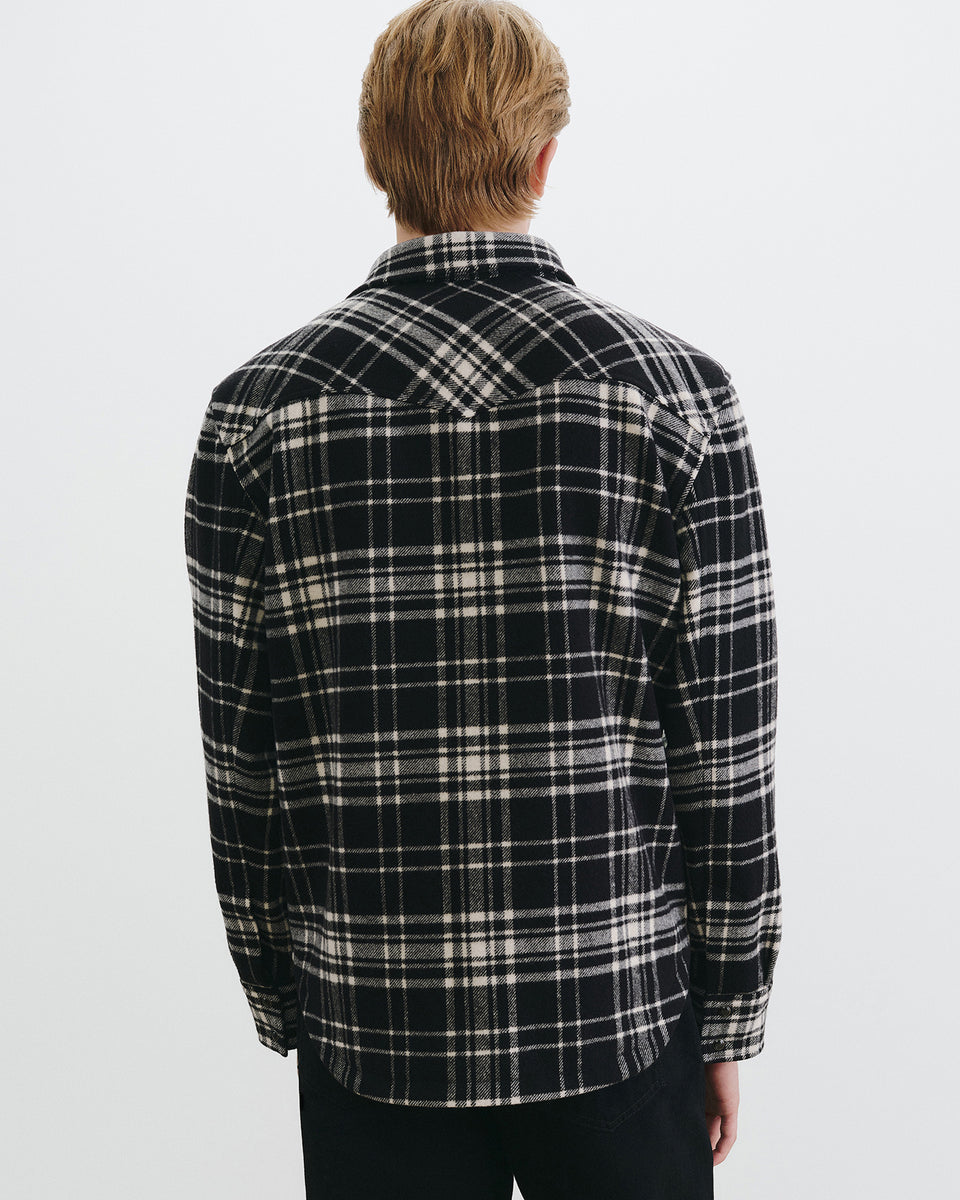 TRAVIS WOOL SHIRT JACKET IN BLACK/ IVORY PLAID