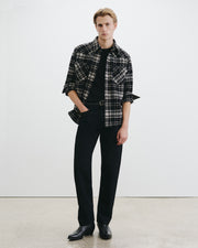 TRAVIS WOOL SHIRT JACKET IN BLACK/ IVORY PLAID