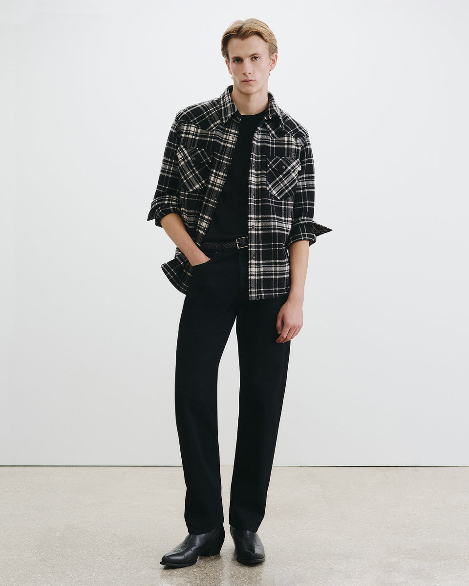 TRAVIS WOOL SHIRT JACKET IN BLACK/ IVORY PLAID