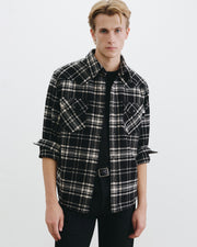 TRAVIS WOOL SHIRT JACKET IN BLACK/ IVORY PLAID