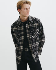 TRAVIS WOOL SHIRT JACKET IN BLACK/ IVORY PLAID