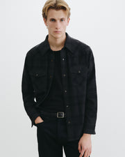 TRAVIS CASHMERE BUTTON UP IN ANTHRACITE TARTAN