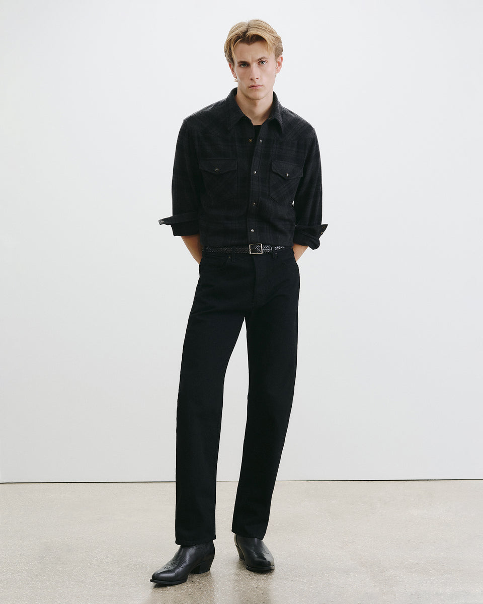 TRAVIS CASHMERE BUTTON UP IN ANTHRACITE TARTAN