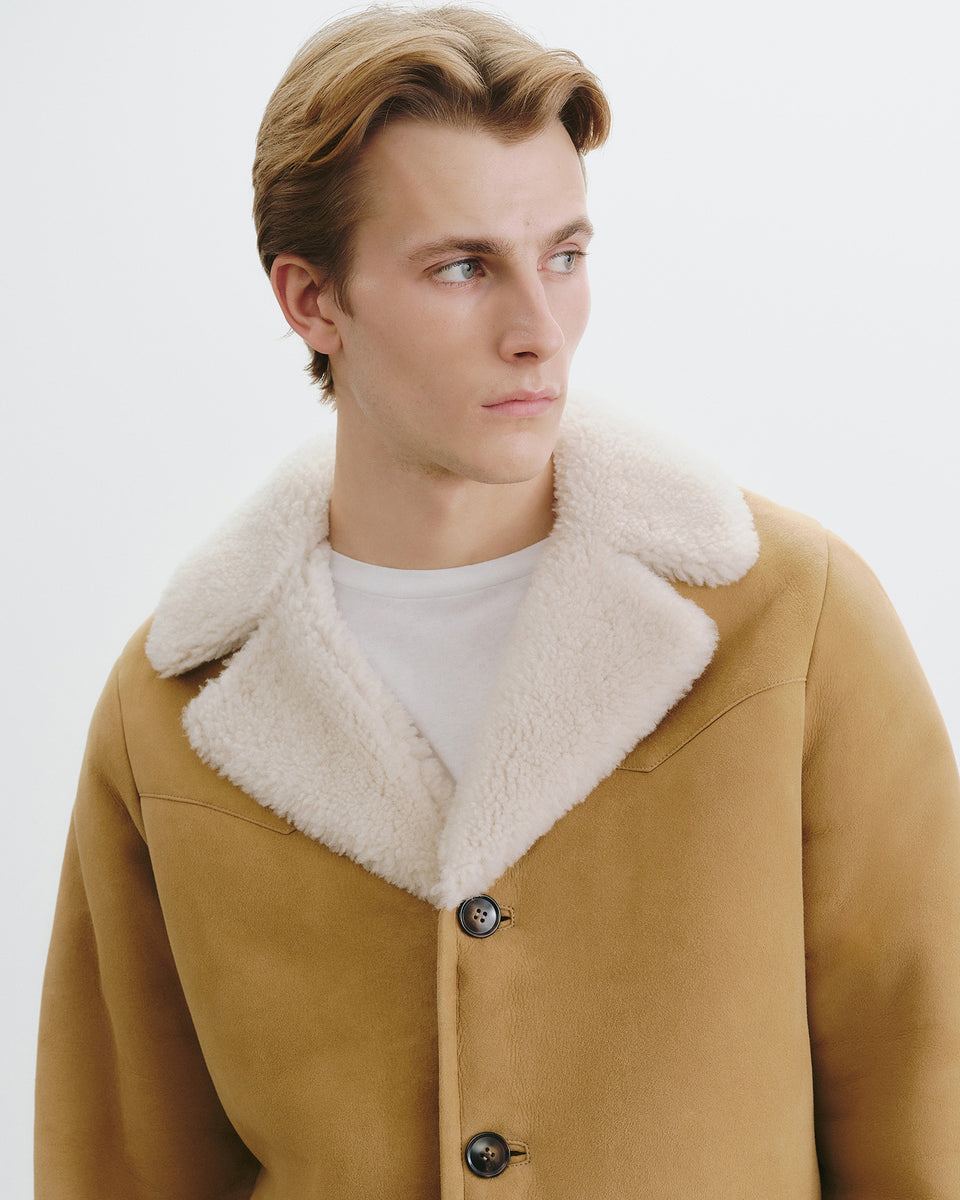 GOSHEN SHEARLING COAT IN TAN/NATURAL